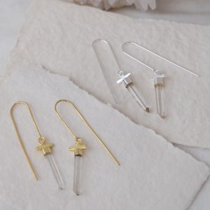 Crossice Earrings Clear Quartz Gold Plated